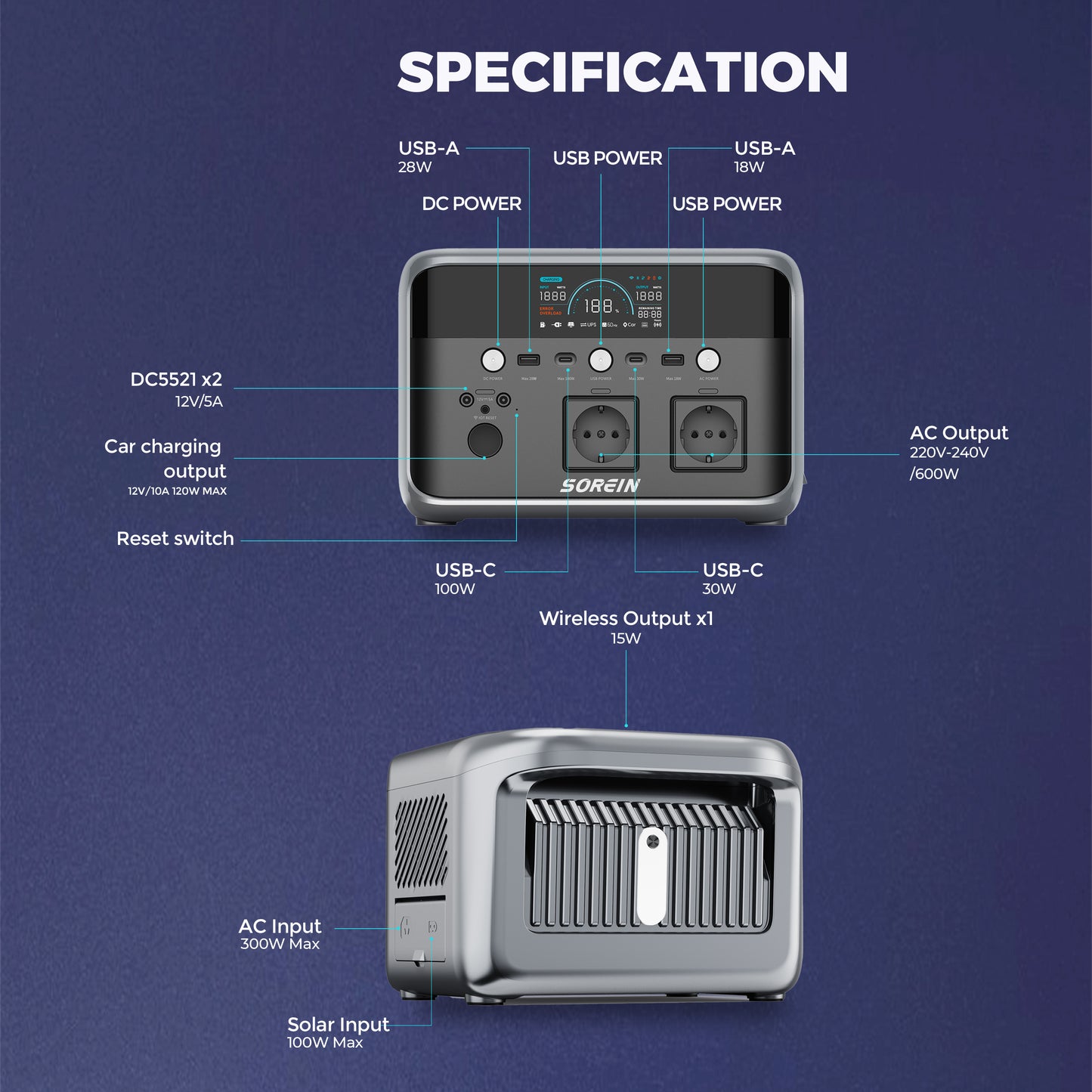 Sorein P600 600W 481Wh Lifepo4 Power Station