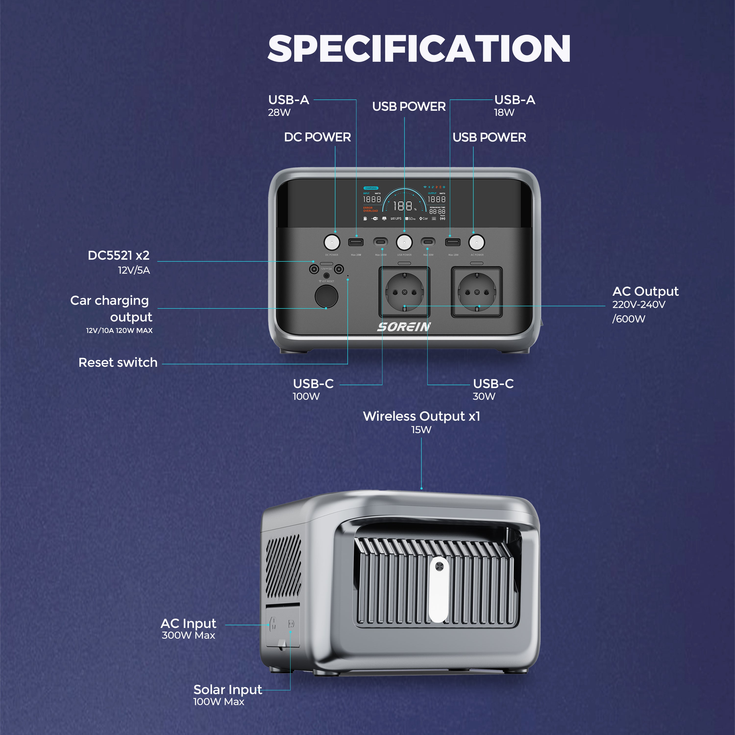 Sorein P600 600W 481Wh Lifepo4 Power Station